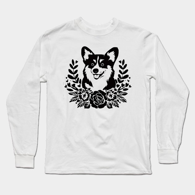 Charming Smiling Dog with Floral Wreath Cute Animal Lover Long Sleeve T-Shirt by NedisDesign